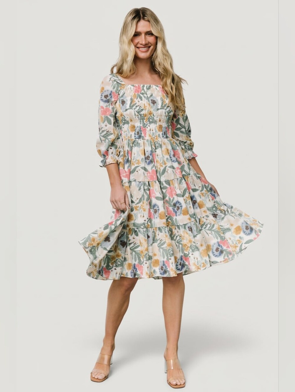 Baltic Born | Marta Floral Smocked Midi Dress Size Medium